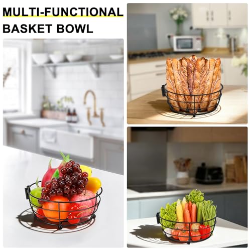 Livabber Countertop Fruit Basket Bowl with Banana Hanger, Modern Standing Fruit Vegetable Bowl Storage, with Banana Tree Holder for Kitchen Dinning Table (Round Metal, Black) by Livabber - Image 6