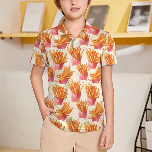 Boys' Classic Polo Shirts Short Sleeve Moisture-Wicking Golf & Tennis Shirts for Youth Teens Delicious French Fries2
