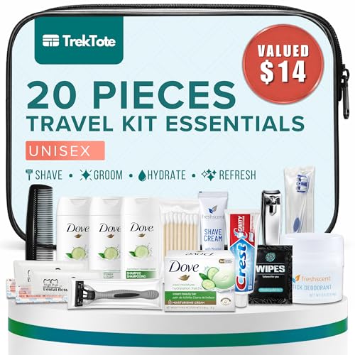 TrekTote 20 Piece Unisex Travel Hygiene Kit with Toiletries & Personal Care Essentials, TSA-Compliant, Individual and Bulk Packs Available