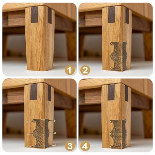 Image of 4 Pcs Baseboard Corner Protectors,Vintage Metal Skirting Board Corner Protectors for File Boxes,Bookshelves,Wooden Cases,Jewel Cases Decorative (Bronze)