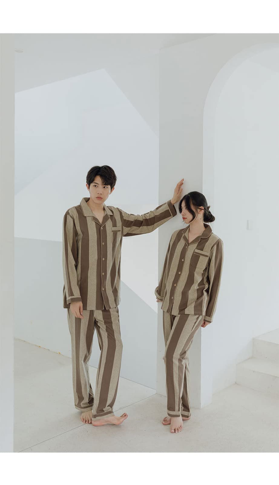 BOMEETSIA Conjunto De Dos Piezas De Pijama De Algodón para Mujer, Traje De Manga Larga para El Hogar De La Pareja, Felpa Cepillada De Algodón Hecha A Mano,marrón,S (Peso 5-105 Catties)