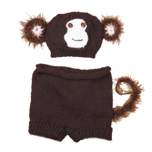 Jian ya na Crochet Knitted Baby Hat Cap Diaper Monkey Photography Prop Costume Set