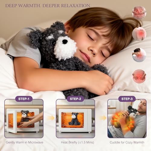 KOWSI® Microwavable Heating Pad Schnauzer Dog Plush - Weighted Stuffed Animal Toy Tourmaline Beads & Lavender - 1.1 lb for Long Lasting Cozy Warmth & Relaxation - Includes Gift Box & Greeting Card - Image 3
