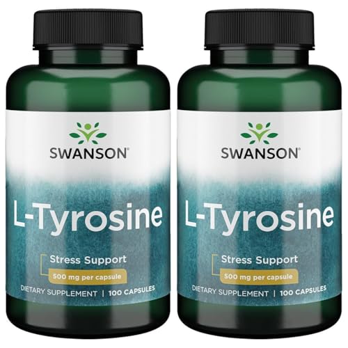Swanson L-Tyrosine - Amino Acid Supplement Promoting Stress Support, Cognitive Function, and Mental Clarity - Helps Support Overall Brain Health - (100 Capsules, 500mg Each) (2 Pack)