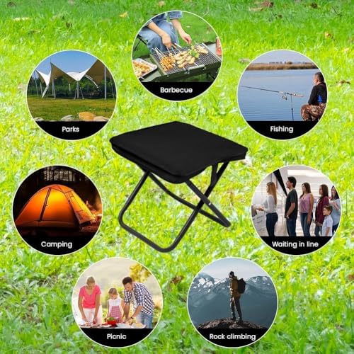 Image of Folding Stool Portable Mini Camping Stool with Carry Bag - Lightweight Foldable Outdoor Seat with Metal Frame and Fabric Top for Travel Fishing Hiking Garden Picnic (Black)