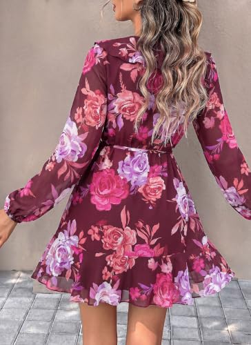 dowerme Women Belted Floral Polka Dot Mini Dress — view 5