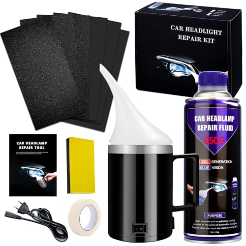 Rinnova Fari Auto Kit - 650 ml Kit Lucidatura Fari Auto, Pulisci Fari Auto Opachi, Rinnova Fanali per Riparazione Ingiallimento/Graffio/Sfocatura/Ossidazione