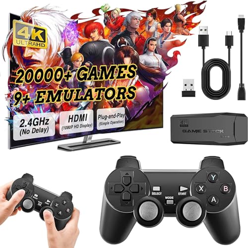 Retro Games Console With Dual 2.4g Wireless Controllers, Revisit Classic Games with Built-in 20000+ Games, Video Game Console, Plug And Play Retro Game Stick for TV, Toys Gifts for Kids Adult