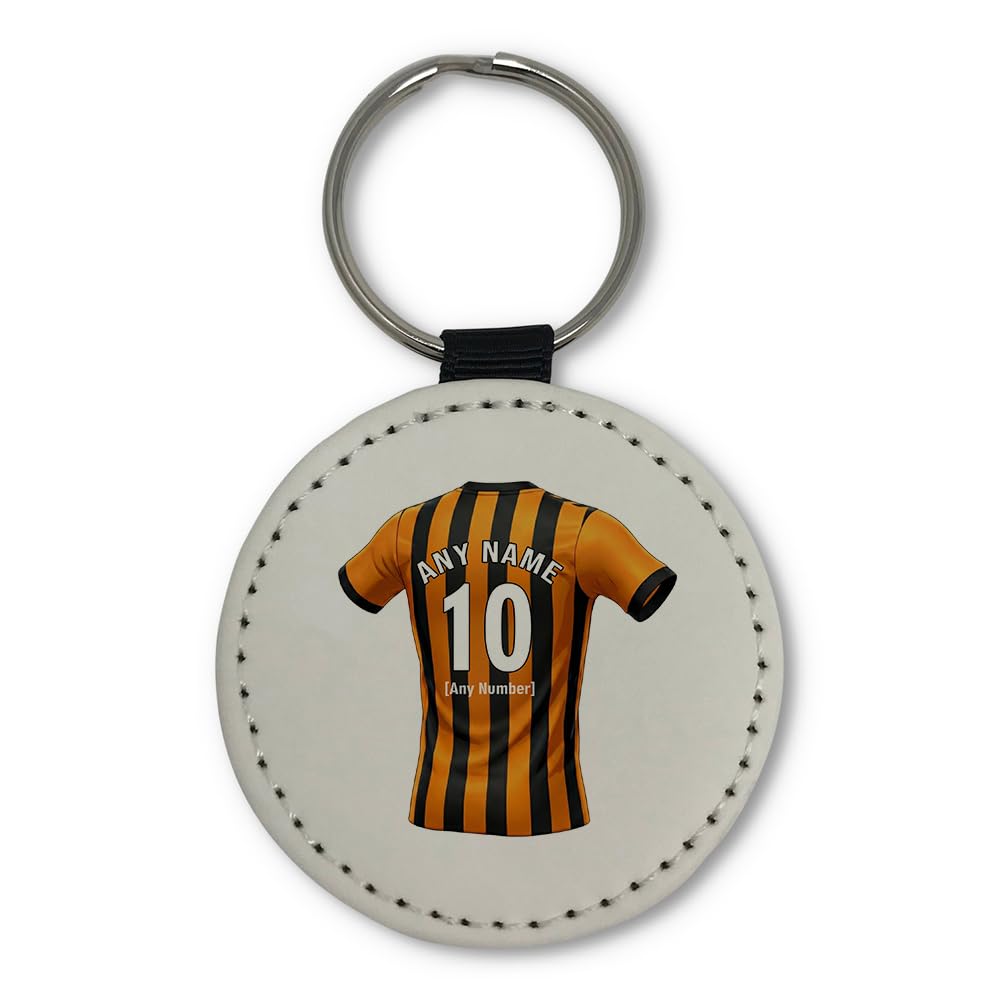 UNIGIFT Personalised Gift - Kingston upon Hull Fan White Round Keyring (Amber and Black Football Jersey Design) Custom Name Keychain - East Yorkshire HU3 Club
