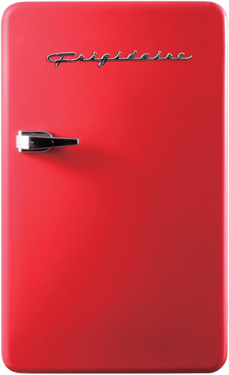 Frigidaire Retro Compact Refrigerator with Chiller, 3.2 cu ft Countertop Fridge, Built-In Bottle Opener, Rounded Corners, Premium, for Office, Bedroom, Dorm Room, Cabin, 18.5D x 20W x 31.5H (Red)