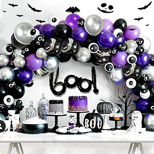141 Stück Halloween Ballon Arch Girlande Kit, Boo Folienballons und lila schwarz weiße Augapfel Ballons für Kinder Halloween Geburtstag Kunst Dekorationen Zubehör Cover
