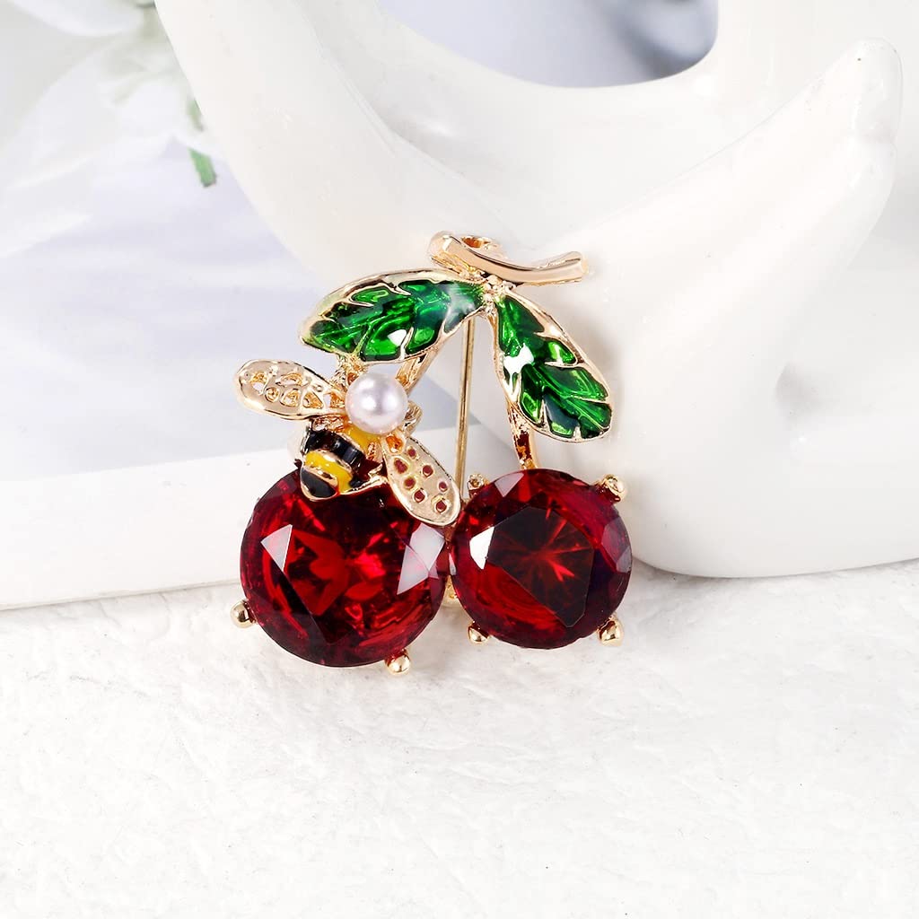 Modische und Elegante Damen-Kirschbrosche aus Legierung mit Diamant-Glas-Tropföl-Perlen-Corsage-Pin