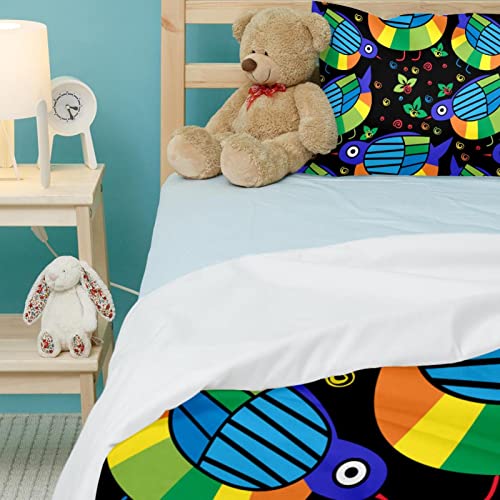 Housse de couette douce imprimé oiseaux colorés pour lit simple - 5