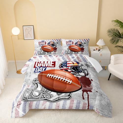 Image of QOOMO Baseball Kids Bedding Set,Cartoon Helmet Print Comforter Set Queen Size for Baseball Fan Room Decorat,Soft Lightweight Bed Set All Season,1 Comforter Set 2 Pillowcases