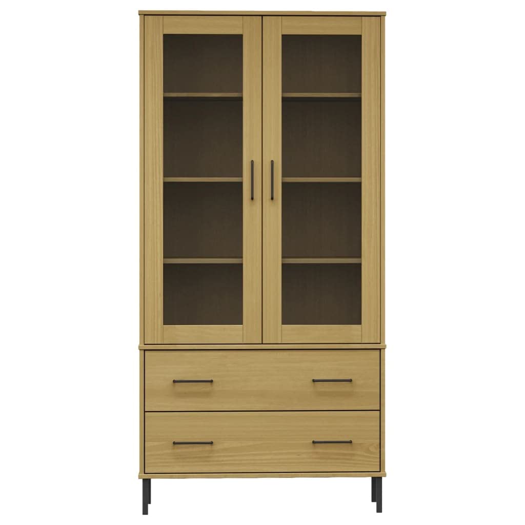 Libreria Oslo con gambe in metallo, marrone, 85 x 35 x 172,5 cm, in legno massiccio, per libri, riviste e documenti, divisorio rustico per soggiorno, studio, cameretta dei bambini