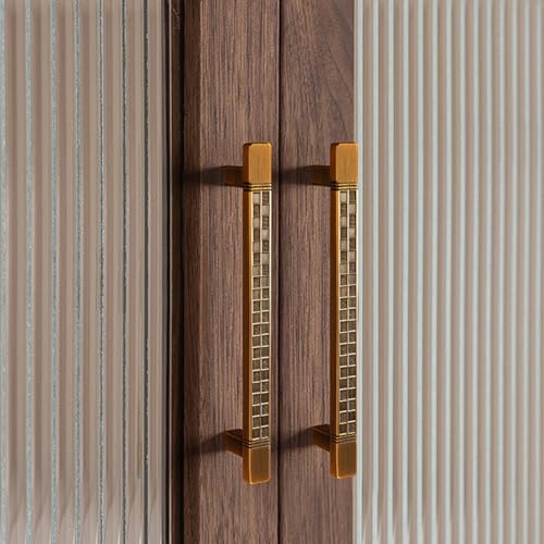 Image of HAORUN 2PCS Zinc Alloy Modern Decorative Cabinet Pulls Checkered Pattern 96mm Drawer Handles (Brown)