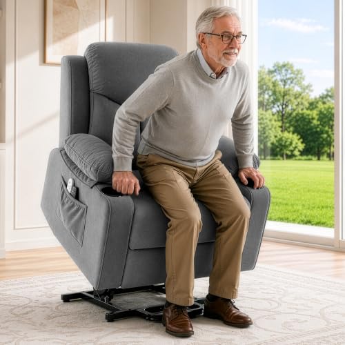 Image of Power Lift Recliner Chair for Elderly with Massage and Heat,Recliner Chairs for Adults with Remote,Electric Lift Chair with Side Pockets,USB & Type-C Ports for Living Room (Grey)
