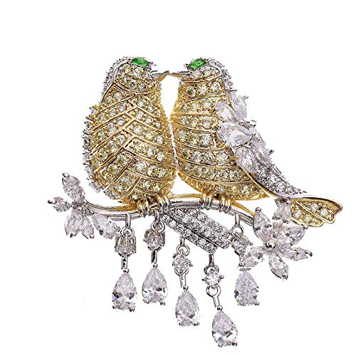 Image of Magpie Lovebird Brooch Inlaid with 14K Gold Moissanite, Romantic Bird Design Love Corsage for Lovers, Creative Birthday Gift