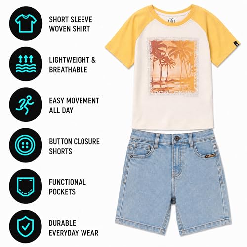 Image of Volcom Infant Toddler Boy Shorts Set - 2 Piece Short Sleeve Graphic Tees & Denim Shorts - Toddler Summer Clothes (12M-7)