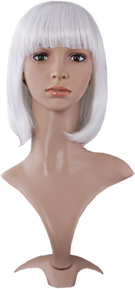 MapofBeauty 12"/30cm Fashion Girl Short Straight Wigs Flat Bangs Bob Wigs (White)