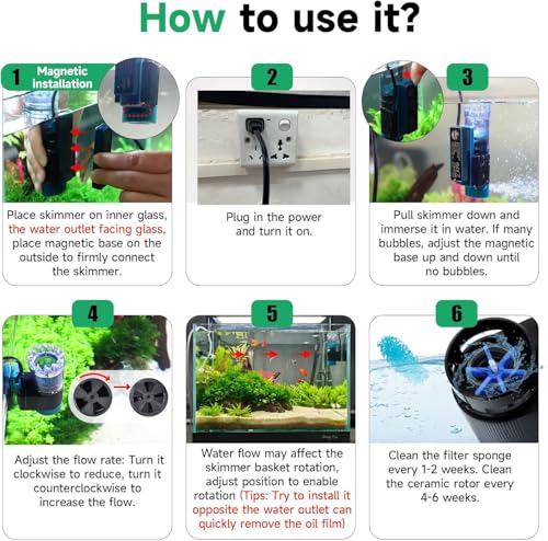 Image of Aquarium Surface Skimmer, 90 GPH Flow Rate - Ideal for Freshwater & Saltwater Compatible, 5W - Efficient Waste Removal