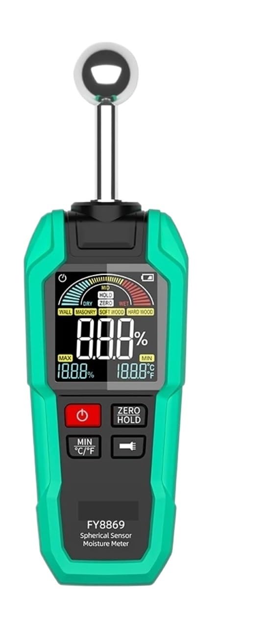 JVDDI Digital Wood Moisture Meter Non-destructive Spherical Hygrometer Record Humidity Auto Detect Timber Damp Detector