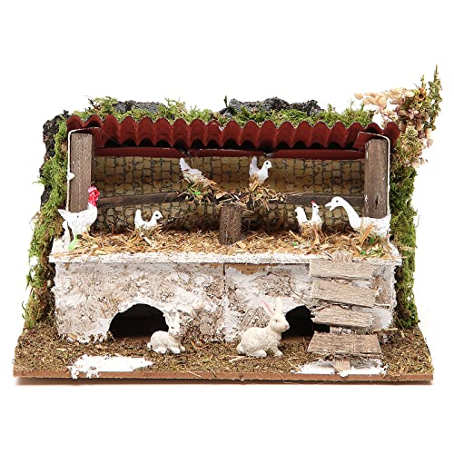 Holyart etable crèche avec Poules et Lapins 12x20x14 cm