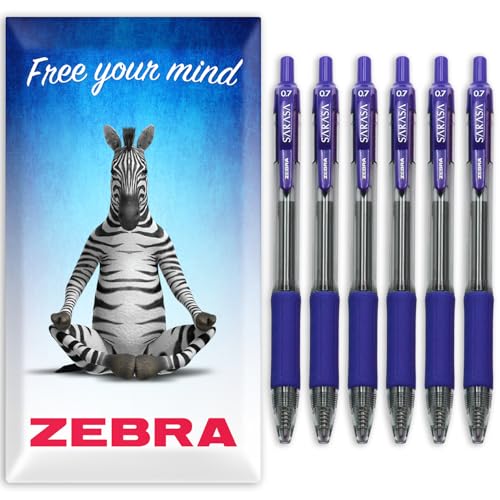 Zebra Pen Sarasa Retractable Gel Ink Rollerball - Fast Drying - 0.7mm - Blue Ink - Pack of 6 Pens in Envelope Gift Packaging