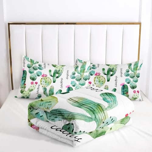 Image of AILONEN Cartoon Cactus Comforter Set Twin Size, Cute Style Succulent Plant Bedding Set for Kids Girls,Mexican Texas Cactus Plants Bed in a Bag,1 Quilt Set 2 Pillowcases,3 PCS
