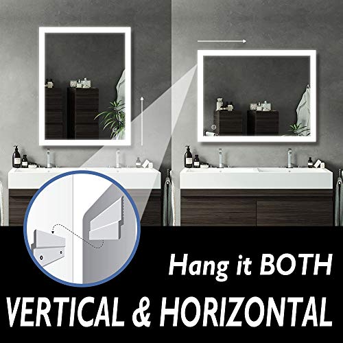 image for smartrun Wall-Mounted Lighted Backlit Mirror-Square Bathroom Vanity Mi