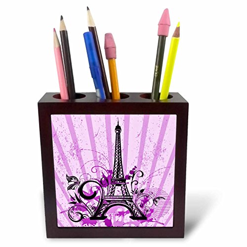 Carrelage porte-stylo Tour Eiffel violet pour ranger vos crayons et embellir la table