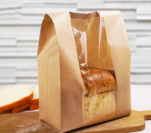 Miniatura 4 de 120 bolsas de papel para pan de pan, 12 x 8.3 x 4 pulgadas, bolsas de panadería con ventana frontal, bolsas de papel marrón para galletas, donas