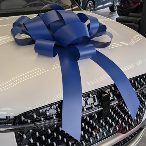 Image of CarBowz Big Bow for Car Decorations and Birthday Gifts, Large Ribbon, Magnet, Safe Sticker Included, Fully Assembled 30 inch Wide Huge Bow, No Suction Cup Needed (Blue)