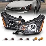 AmeriLite for 2008-2011 Ford Focus Xtreme LED Halo Ring Black Projector Headlights Pair - Passenger and Driver Side