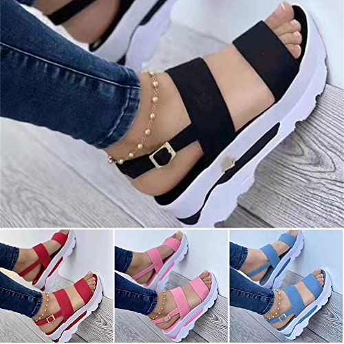 Platform Wedges Heel Sandals For Women,Summer Open Toes Sandals Breathable Ankle Strap Shoes Pin Buckle Closure Black #TOP3