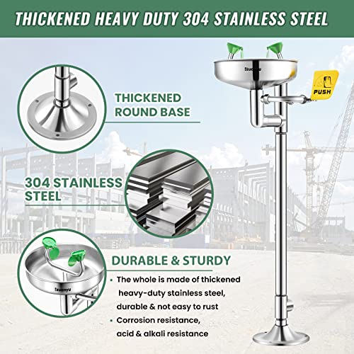 Huanyu Emergency Eye Wash Station Pedestal Mounted Eyewash Station Adjustable Water Flow Hands-Free Operation Eye Washing Station Stainless Steel With Eye Wash Sign Factory Applicable 1207 Silver #TOP2