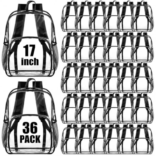 Image of Amylove 36 Pcs Clear Backpack bulk for Stadium Events Heavy Duty PVC Transparent Bookbag for College Workplace Security (17 Inches,Blacks)