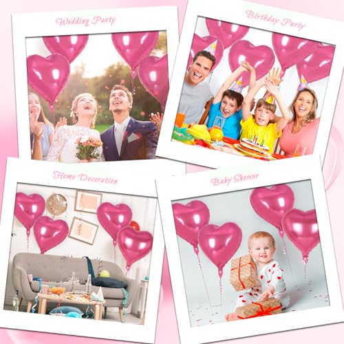 Image of 12 Pcs Deep Pink Heart Balloons,18 Inch Heart Foil Balloons Love Balloon Valentine Balloon for Birthday Party Wedding Engagement Party Baby Shower Valentine Day Decorations
