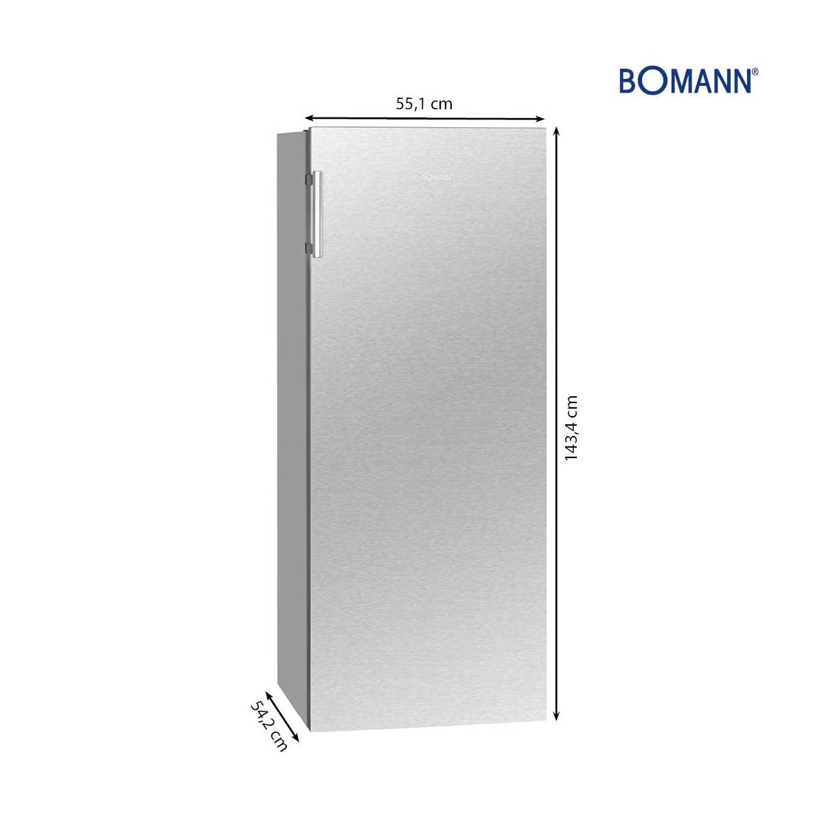 Bomann Kühlschrank ohne Gefrierfach 242L Energieklasse E 143cm leise 40dB VS 7316.1 inox