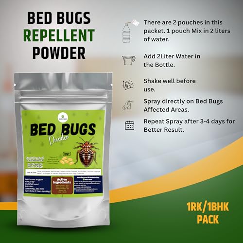 Image of Bed Bugs Killer Powder - Fast Acting Formula | Effective Bed Bug Treatment for Home, Mattress, Furniture & Luggage | Kills Bed Bugs & Eggs | Easy-to-Use Herbal Pest Control (40g)