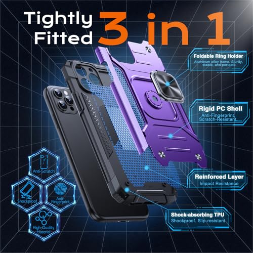 Image of Anqrp Heavy Duty Case for iPhone 11 Pro Case with Enhanced Ring Holder Grip Stand, Military Grade Shockproof Rugged Drop Protective Silicone Hard Slim iPhone 11 Pro Phone Case Cover,Purple