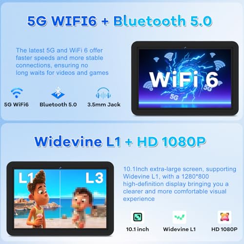 Image of DMOAO 10.1 Inch Kids Tablet Android 15-30GB RAM+64GB ROM(1TB Expandable), Octa-Core 2.0GHz, Anti-Blue Light Screen, 6000mAh, WiFi 6, 5MP+8MP, Parental Controls, EVA Case, Preloaded Edu Apps - Black