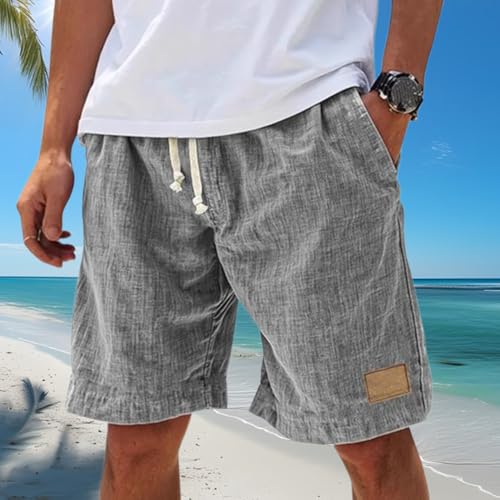 Lininco Linen Shorts for Men, Mokaloha Men's Shorts, Pacificozy Men's Breathable Embroidered Logo Loose Holiday Short2