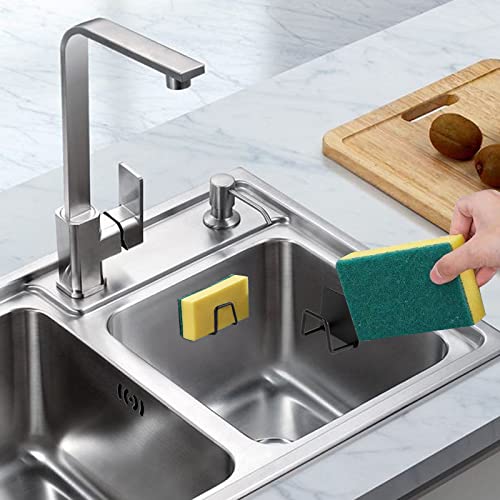 Image of 2Pcs Sponge Holder for Kitchen Sink, Strong Adhesive Sponge Holder for Sink Counter, Dish Sponge and Brush Organization Holder, Premium SUS304 Stainless Steel Rust Proof Waterproof-Black