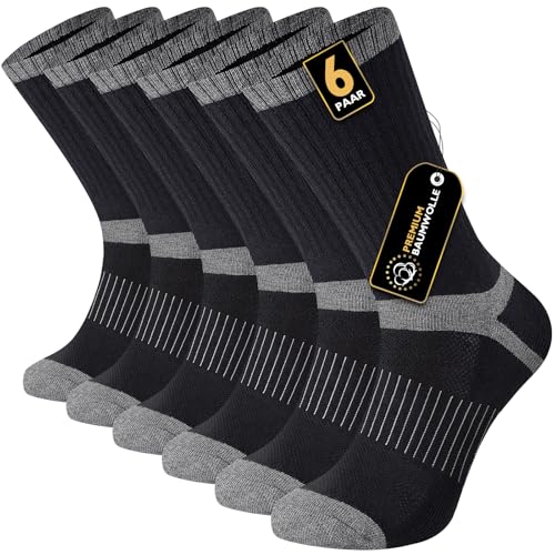 inaWarm Socken Herren, 6 Paar Baumwolle Sportsocken Arbeitssocken Wandersocken Laufsocken, atmungsaktive und gepolsterte Baumwollsocken mit Fußgewölbe-Stütze 43-46