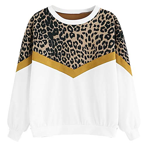 Sweat-shirt femme imprimé léopard blanc en patchwork décontracté à manches longues
