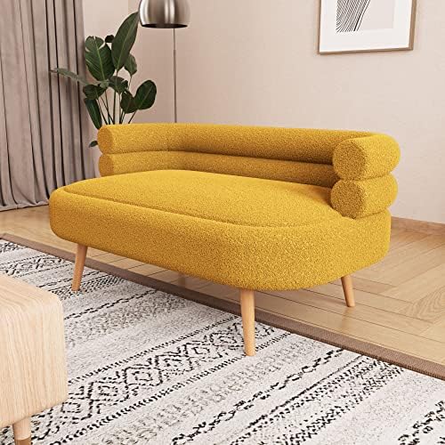2 Seater Sofa, 52.7'' Modern Teddy Fleece Loveseat Sofa, Leisure Sofa Accent Chair Upholstered Tufted Loveseat Sofa for Living Room Bedroom Office (Yellow)