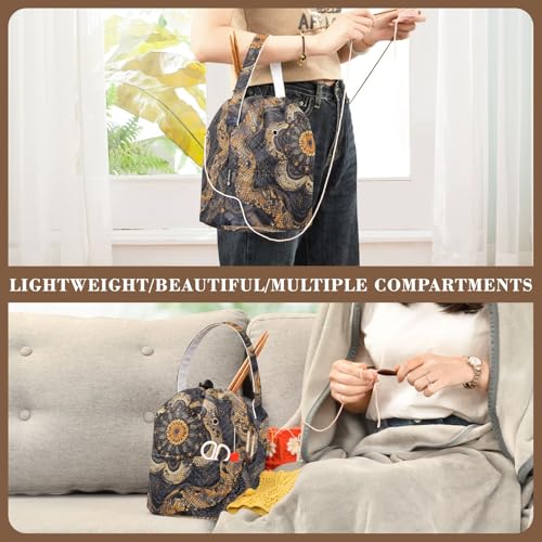 Image of Tatenale Crochet Bag Yarn Bag Knitting Project Bag with Pockets and Handle Portable Yarn Storage Organizer Tangle Free 8.3x11 InchCottonmouth Skin Mandala Dark Purple45