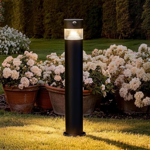 Lumihome Borne Solaire LED ORION à Planter – Détecteur de Mouvement – Éclairage Automatique 70 à 150 lm – Hauteur 50 cm – Potelet de Jardin Extérieur Inox...