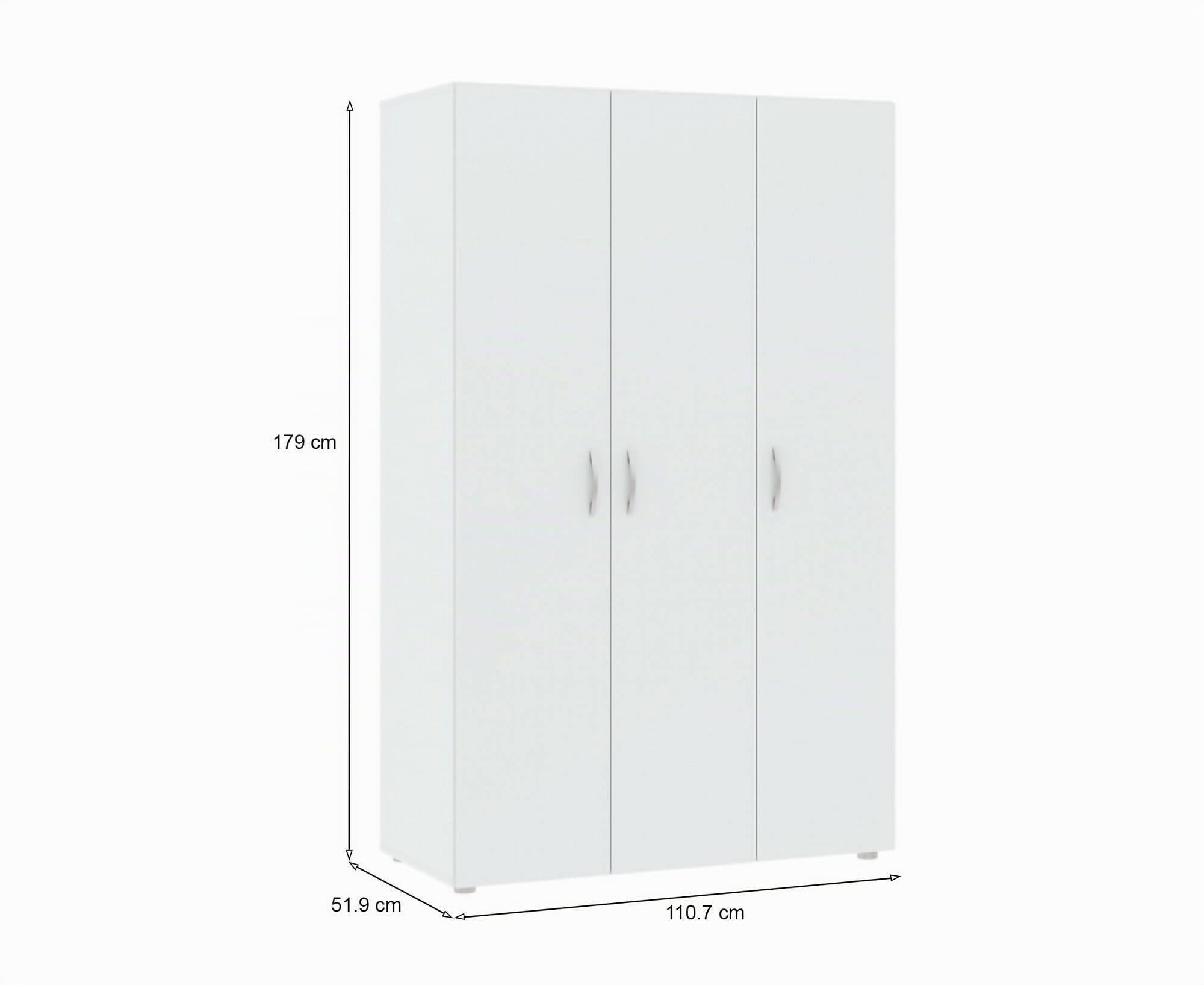 Dmora - Guardaroba 3 ante Dublino, Mobile camera da letto, Cabina armadio portabiti, Armadio appendiabiti, 111x52 h179 cm, Bianco